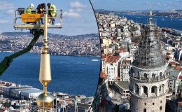 Galata Kulesi’nde nefes kesen an! 5 saat sürdü tam 270 kilo