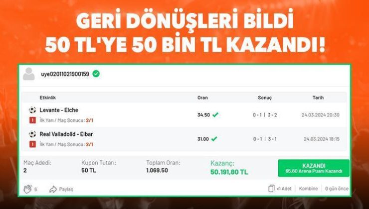 Geri dönüşleri bildi, 50 TL’ye 50 bin TL kazandı!
