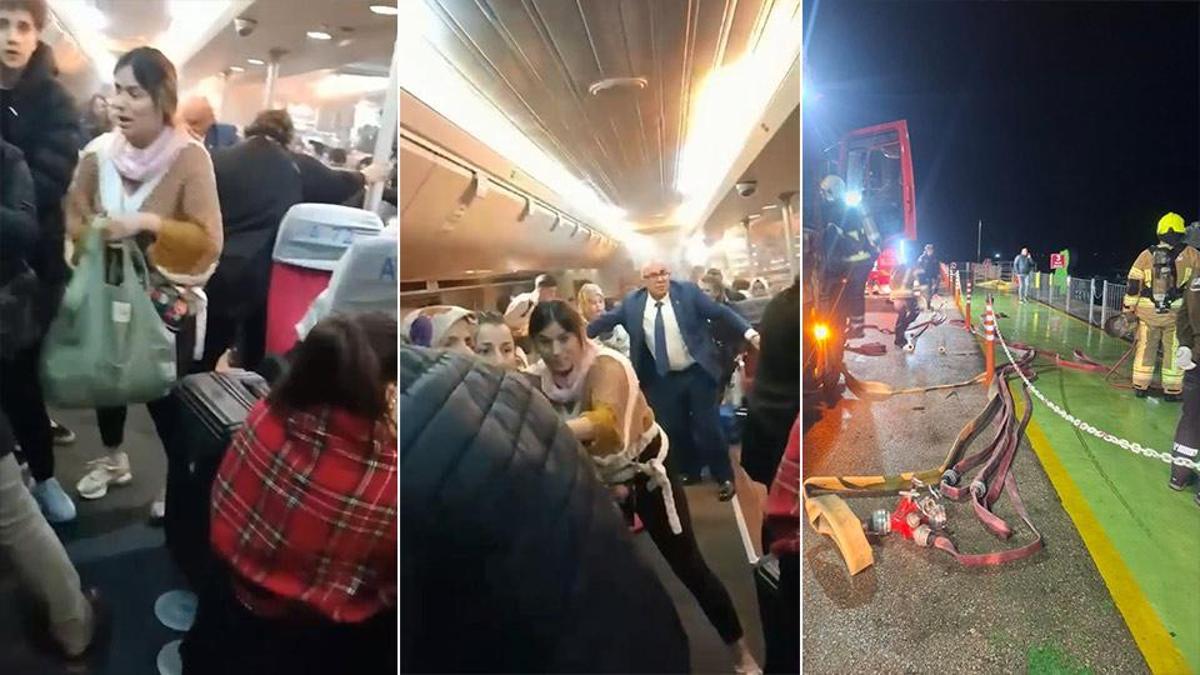 Deniz otobüsünde yangın paniği kamerada